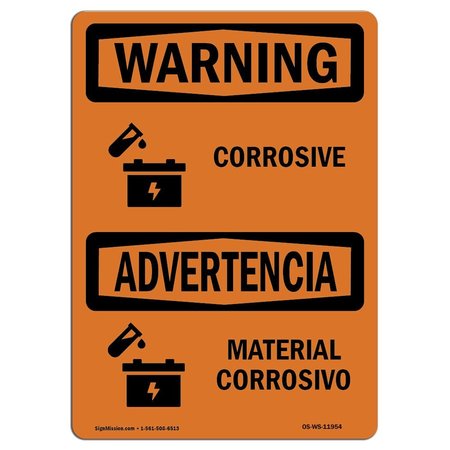 SIGNMISSION Safety Sign, OSHA WARNING, 18" Height, 24" Width, Aluminum, Material Corrosivo, Landscape OS-WS-A-1824-L-11954